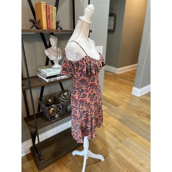 byTimo Floral Ruffle Cold Shoulder Mini Dress Dahlia Floral Womens Small - Picture 5 of 10